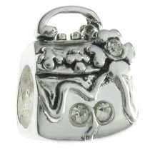 Sterling silver HAND BAG BEAD w/ crystal for European Charm Bracelets