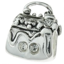 Sterling silver HAND BAG BEAD w/ crystal for European Charm Bracelets
