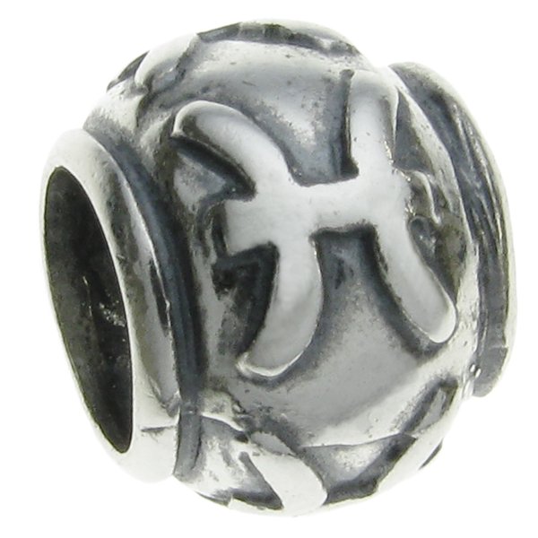 Sterling Silver Zodiac PISCES Bead Tube for European Charm Bracelets