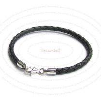 1x Sterling Silver Black Braided Bolo leather 3mm BRACELET for European bead charms 8″