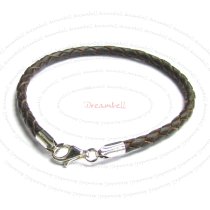 1x Sterling Silver Dark Brown Braided leather cord 3mm BRACELET for European bead charms 7.5″