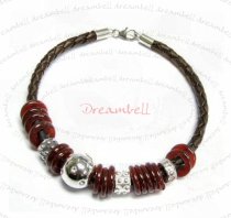 1x Sterling Silver Dark Brown Braided leather cord 3mm BRACELET for European bead charms 7.5"