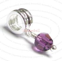 1x Sterling Silver Birthstone February Danlge Crystal Bead for European Charm Bracelets Using Swarovski Elements Crystal