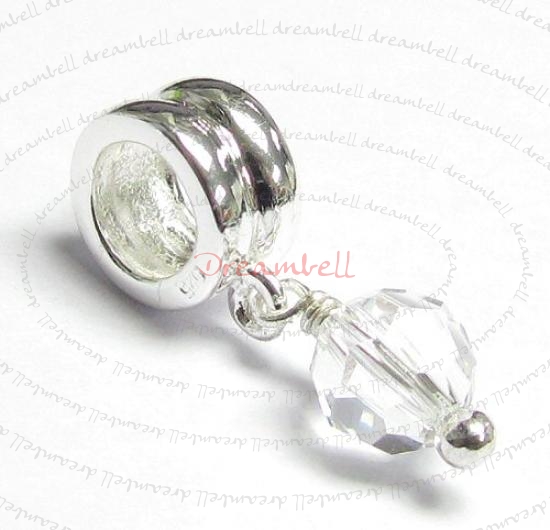 1x Sterling Silver Birthstone April Danlge Crystal Bead for European Charm Bracelets Using Swarovski Elements Crystal