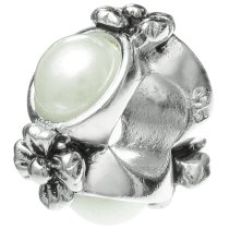 Sterling Silver Round FLOWER Bead w/ Pearl for European Charm Bracelets