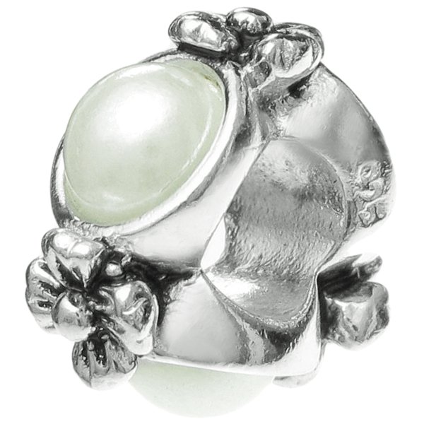 Sterling Silver Round FLOWER Bead w/ Pearl for European Charm Bracelets