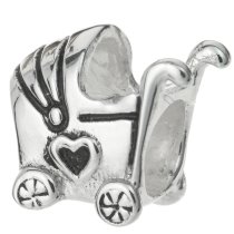 Sterling Silver HEART BABY CARRIAGE CART Bead for European Charm Bracelets