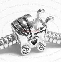 Sterling Silver HEART BABY CARRIAGE CART Bead for European Charm Bracelets