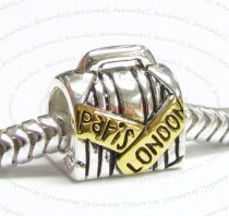 14K Gold 925 Sterling Silver SUITCASE PARIS LONDON LUGGAGE BAG European Style Bead charm
