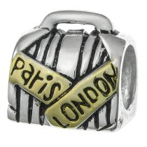 14K Gold 925 Sterling Silver SUITCASE PARIS LONDON LUGGAGE BAG European Style Bead charm