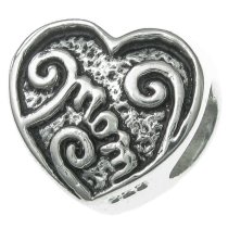 Sterling Silver Heart MOM Mother Bead for European Charm Bracelets