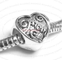 Sterling Silver Heart MOM Mother Bead for European Charm Bracelets