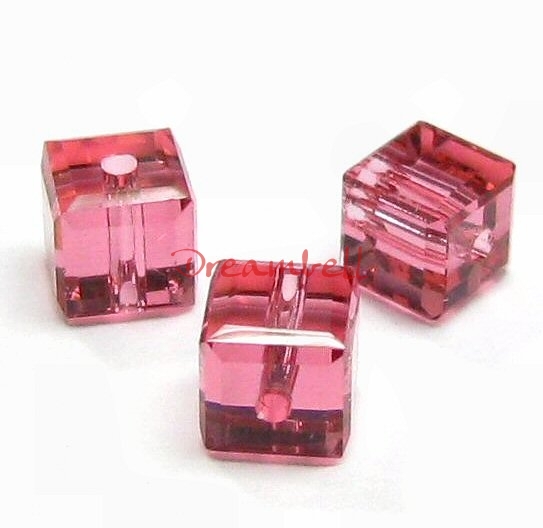 4x Swarovski Elements Crystal Cube Bead 5601 Indian Pink 6mm