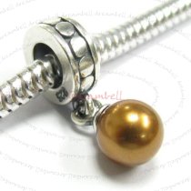 Sterling Silver Swarovski Copper Pearl Pendant Bead for European Charm Bracelets