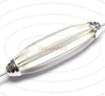 1x Sterling Silver Capped Fluted Almond Oval SATIN Focal Bead Spacer 7mm x 25mm