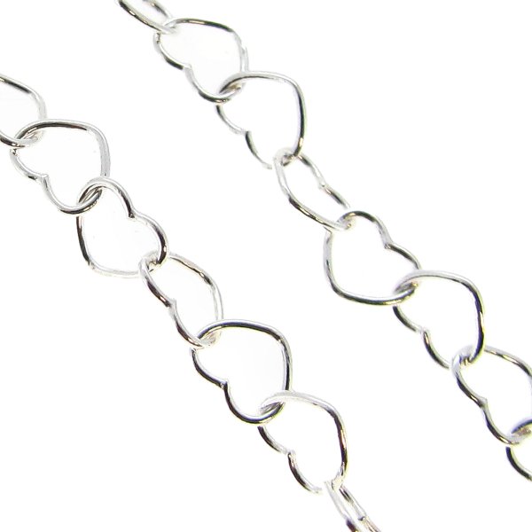 12" Sterling silver bead 5mm Heart link Chain 050