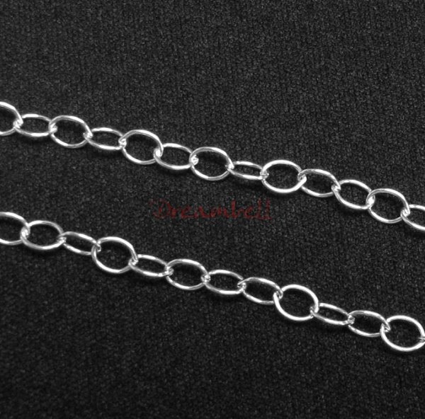 12" Sterling silver bead 2207 OVAL RING Cable Link Chain