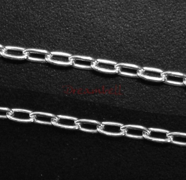 12" Sterling silver bead 3.5mm LONG OVAL RING Link CABLE Chain 050