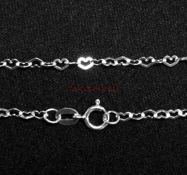 1x Sterling Silver Flat Heart Chain with spring clasp 16"