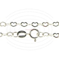 1x Sterling Silver Flat Heart Love Link Chain Bracelet with Spring Clasp 7″
