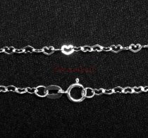 1x Sterling Silver Flat Heart Love Link Chain Bracelet with Spring Clasp 7"