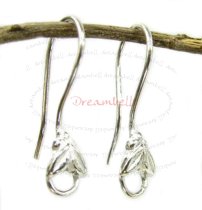 2x 925 Sterling Silver Flower Leaf Ear Wire Earring Hook Earwires