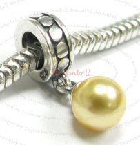Sterling Silver Swarovski Gold Pearl Pendant Bead for European Charm Bracelets