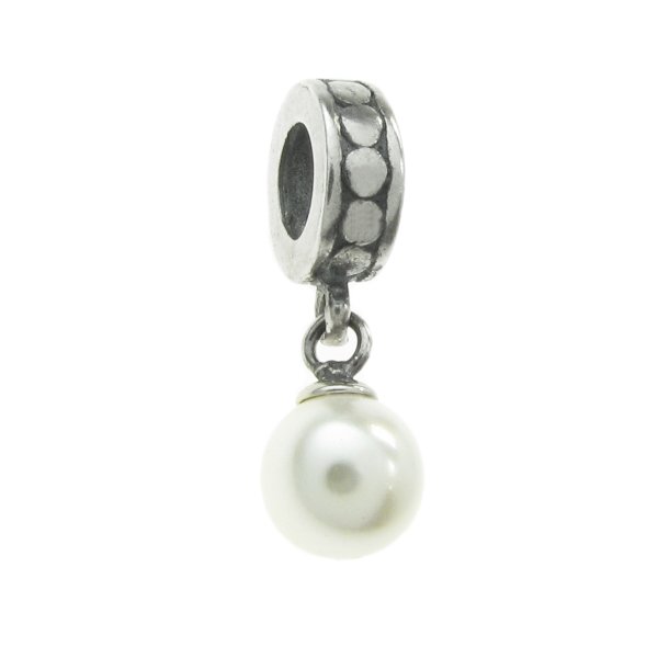 Sterling Silver Swarovski White Pearl Pendant Bead for European Charm Bracelets