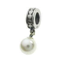 Sterling Silver Swarovski White Pearl Pendant Bead for European Charm Bracelets