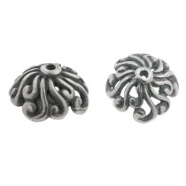 2x STERLING SILVER Round FLOWER Filigree Bead cap 9mm
