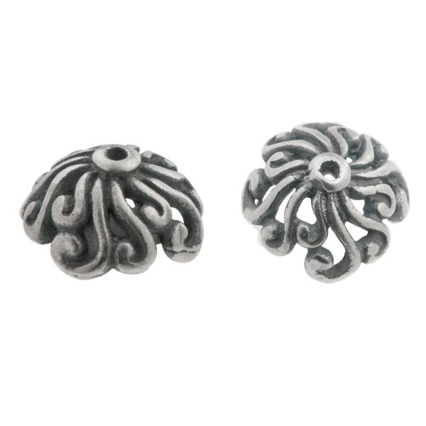 2x STERLING SILVER Round FLOWER Filigree Bead cap 9mm