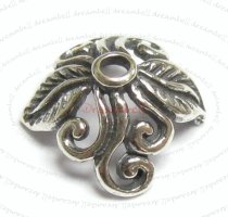 2x STERLING SILVER Round LEAF FLOWER Filigree Bead cap 11.5mm x 11mm