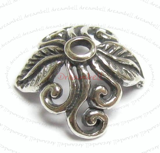 2x STERLING SILVER Round LEAF FLOWER Filigree Bead cap 11.5mm x 11mm