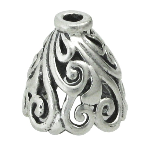 2x STERLING SILVER FLOWER Filigree Bead Cone cap 10mm