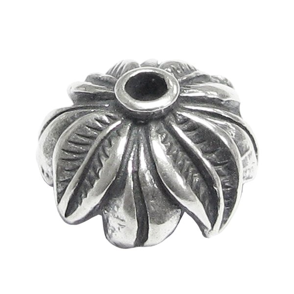 2x STERLING SILVER Round LEAF FLOWER Bead cap 10mm