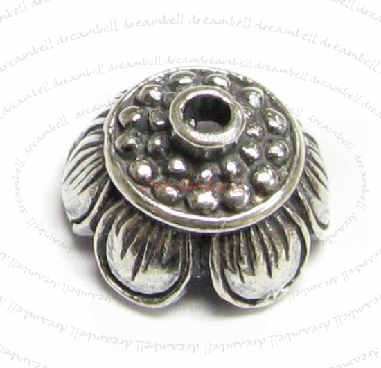 2x STERLING SILVER Round FLOWER Bead cap 9.7mm