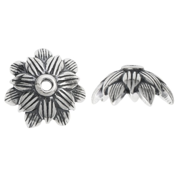 2x STERLING SILVER Round LEAF FLOWER Bead cap 10mm
