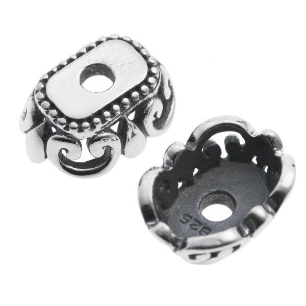 2x STERLING SILVER Flower Ornate Scrolled LENTIL Bead cap 12mm x 8mm