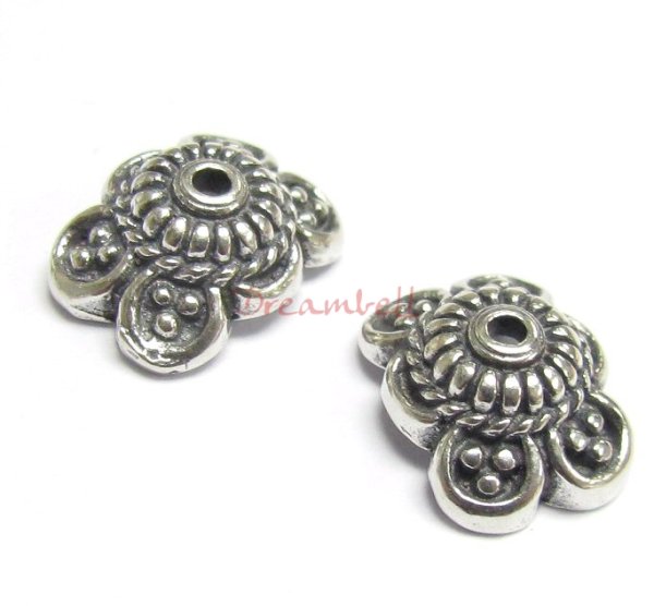 2x Sterling Silver Flower Lentil Bead Cap 11mm x 8.6mm