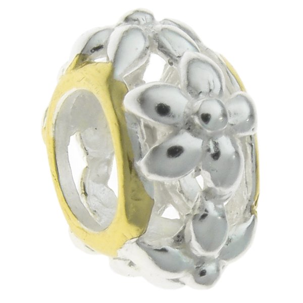 14K Gold Plated 925 Sterling Silver FLOWER BEAD for European Charm Bracelets 10mm