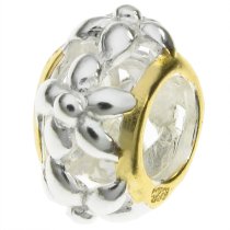 14K Gold Plated 925 Sterling Silver FLOWER BEAD for European Charm Bracelets 10mm