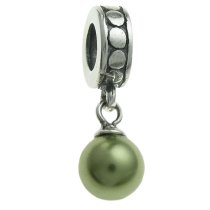 Sterling Silver Swarovski Light Green Pearl Pendant Bead for European Charm Bracelets