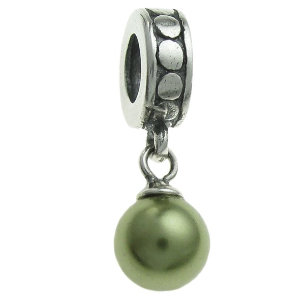 Sterling Silver Swarovski Light Green Pearl Pendant Bead for European Charm Bracelets