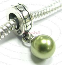 Sterling Silver Swarovski Light Green Pearl Pendant Bead for European Charm Bracelets