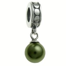 Sterling Silver Swarovski Dark Green Pearl Pendant Bead for European Charm Bracelets