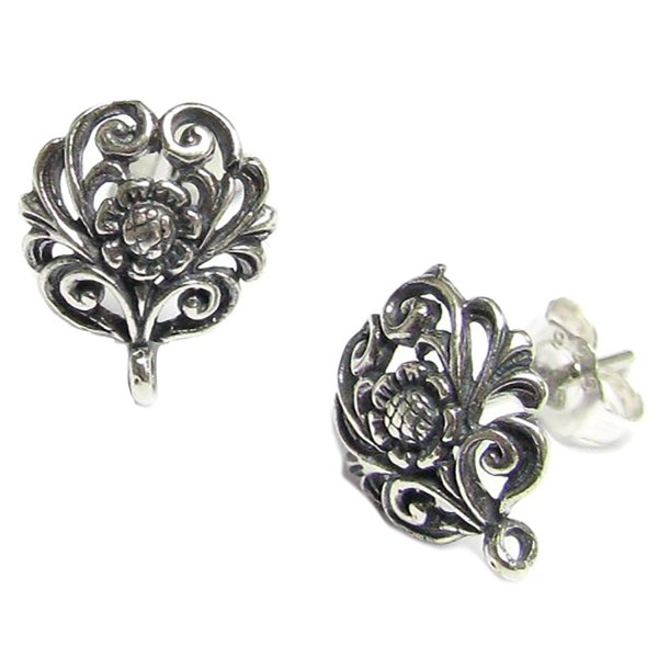 2x Bali Antique 925 Sterling Silver Flower Stud Earrings Loop Post