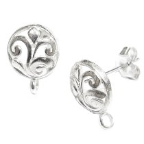 2x 925 Sterling Silver Round Flower Stud Earrings Loop Post