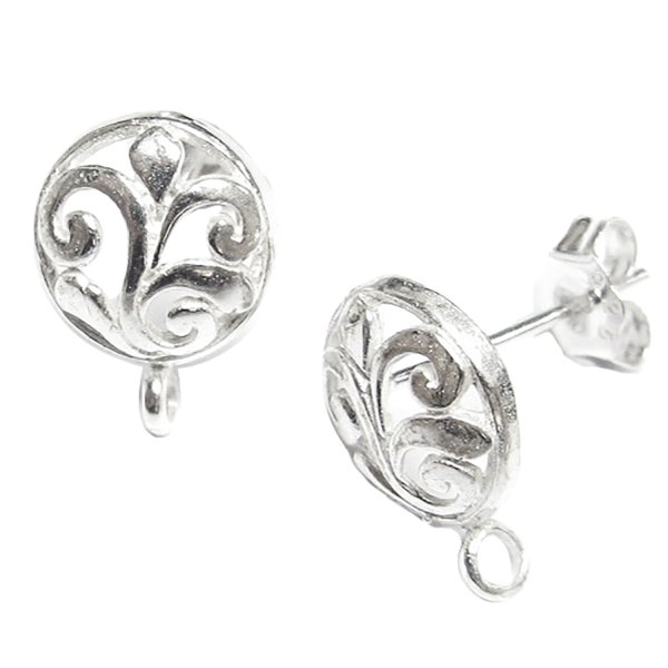 2x 925 Sterling Silver Round Flower Stud Earrings Loop Post