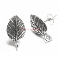2x BALI STERLING SILVER LEAF Stud earrings loop post