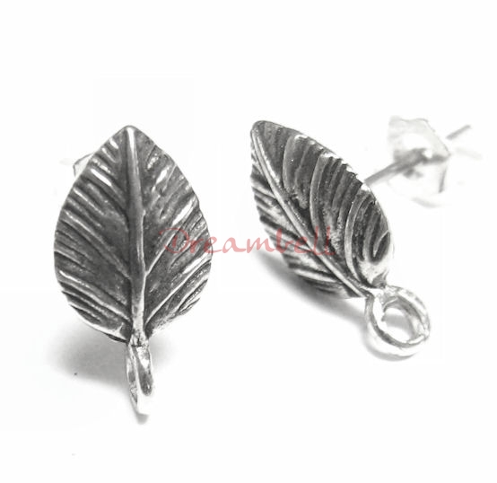 2x BALI STERLING SILVER LEAF Stud earrings loop post